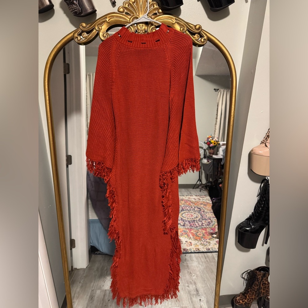 Rust Orange Fringe Dress